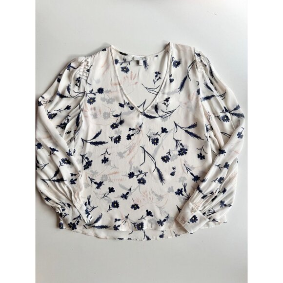 JOIE Yadra White Floral Double Faced 100% Silk Georgette V-Neck Blouse, Size L - Picture 4 of 16